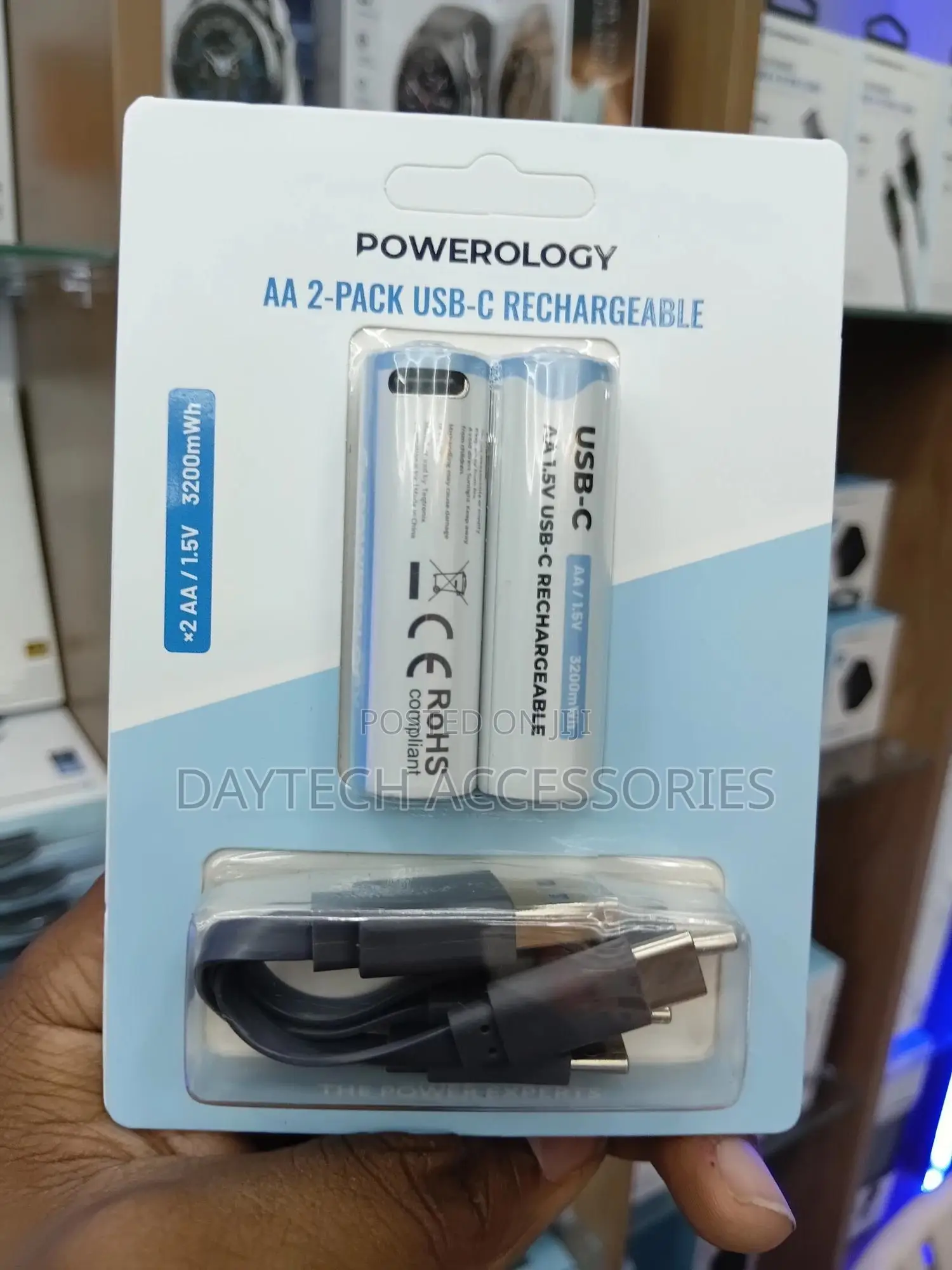 Powerology Rechargeable Aa Battery 1.5v With Type-C Charging 2pck
