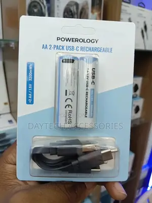 Powerology Rechargeable Aa Battery 1.5v With Type-C Charging 2pck