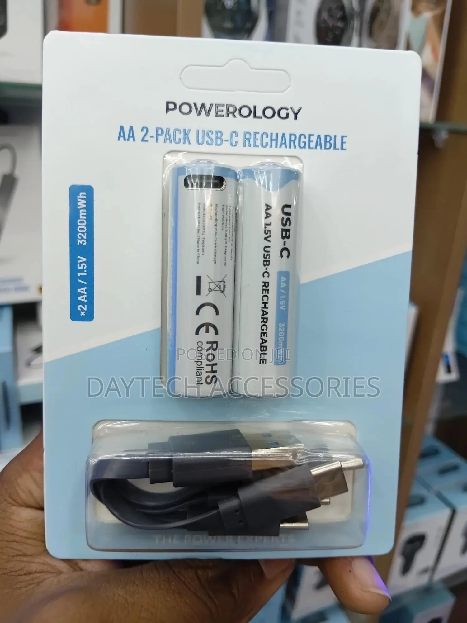 Powerology Rechargeable Aa Battery 1.5v With Type-C Charging 2pck