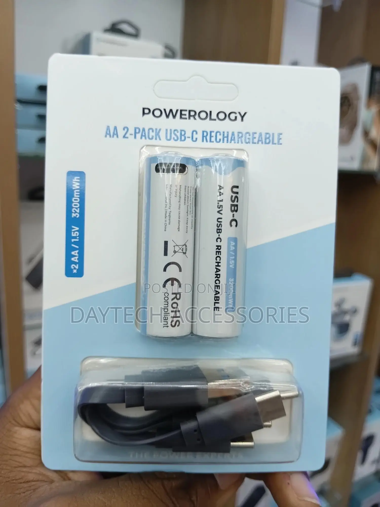 Powerology 2pck Usb-C Rechargeable Lithium Battery Aaa White