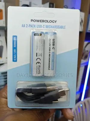 Powerology 2pck Usb-C Rechargeable Lithium Battery Aaa White