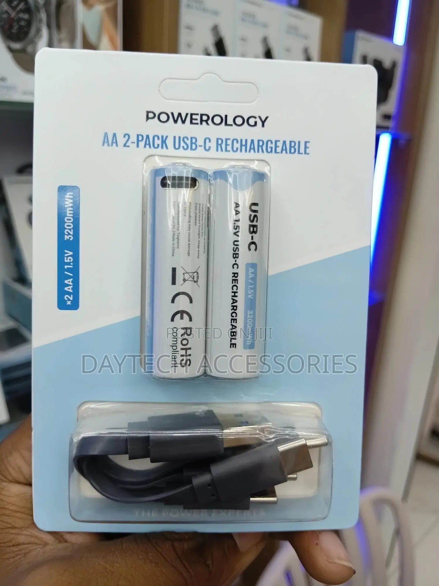 Powerology 2pck Usb-C Rechargeable Lithium Battery Aaa White