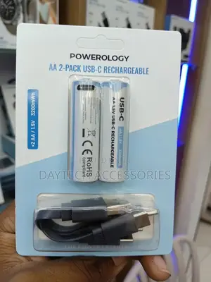 Powerology 2pck Usb-C Rechargeable Lithium Battery Aaa White