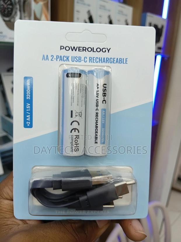 Powerology 2pck Usb-C Rechargeable Lithium Battery Aaa White - thumbnail 3