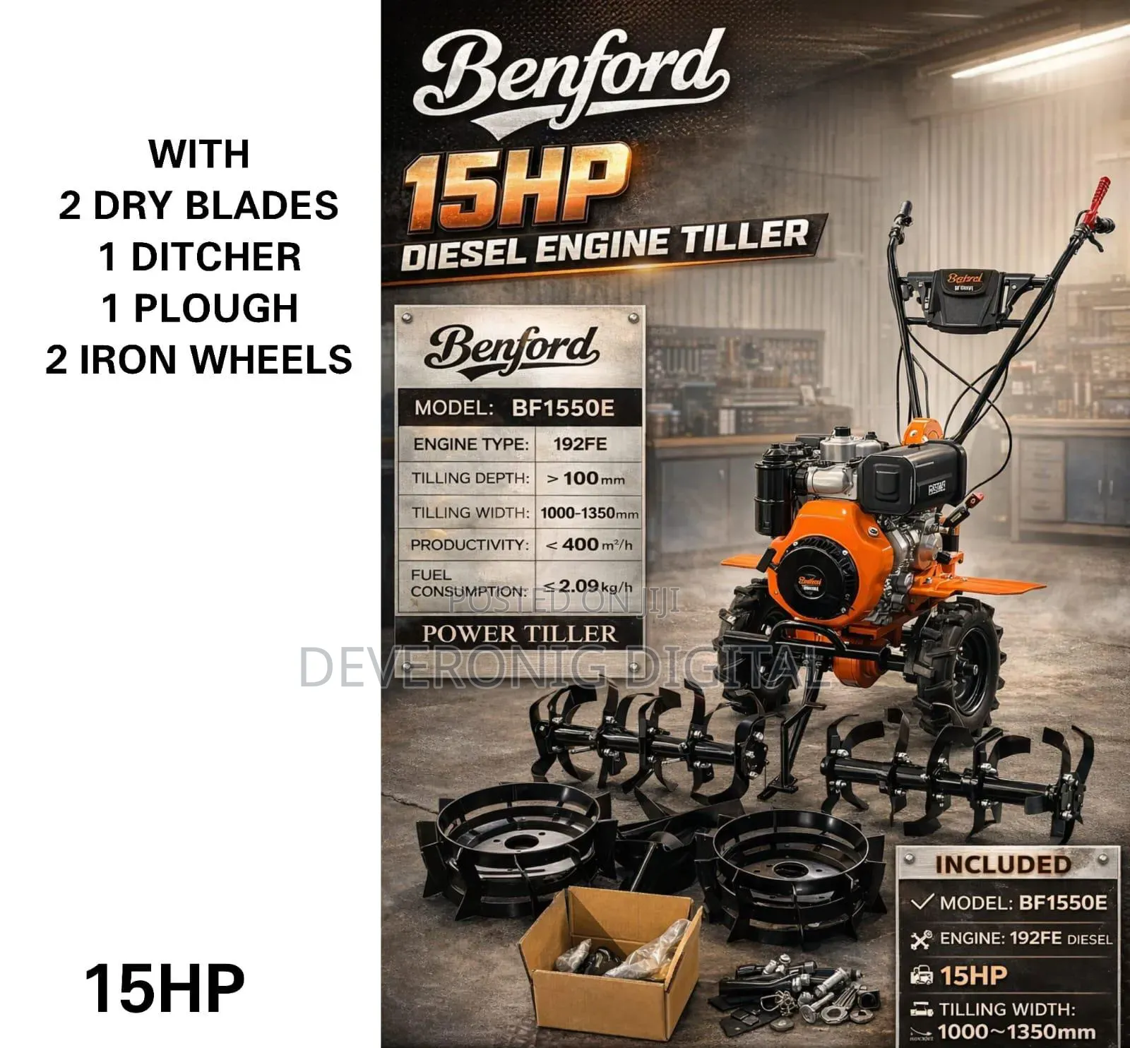 Benford Tiller15hpwith 3 Dry Blades1ditcher 2iron Wheels Dieselengine