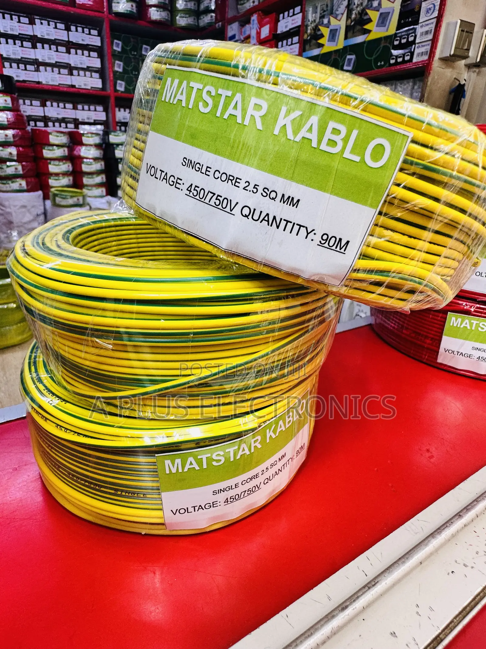 Matstar 2.5mm Green Yellow Single Core Electrical Cable 90m – Durable