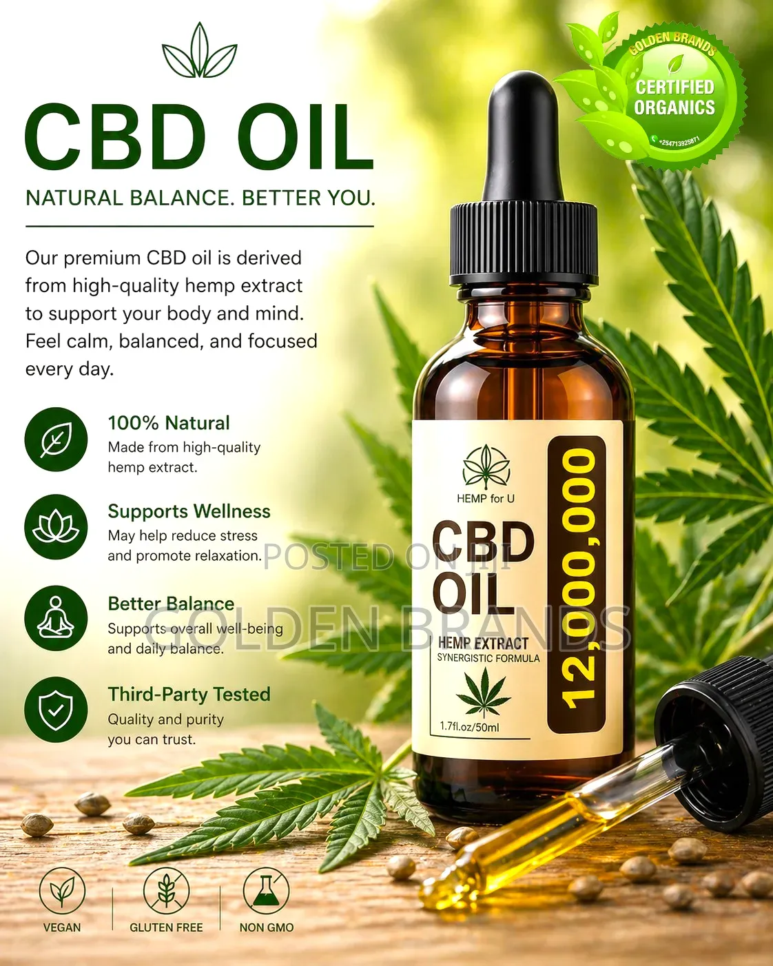 Ultra Strong CBD Oil 12,000mg for Calm, Sleep, Stress Relief 50ml
