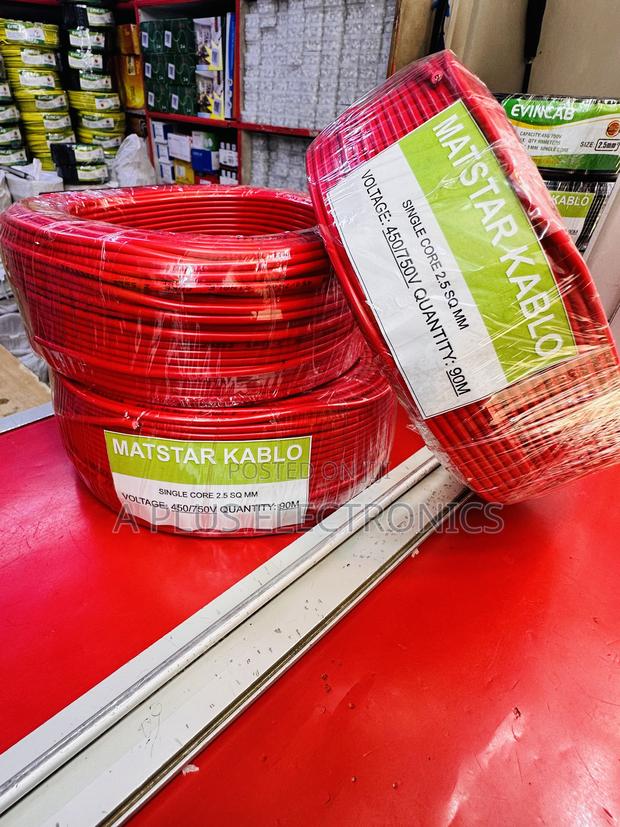 Matstar 2.5mm Single Core Electrical Cable 90m-Red – Original Copper - thumbnail 2