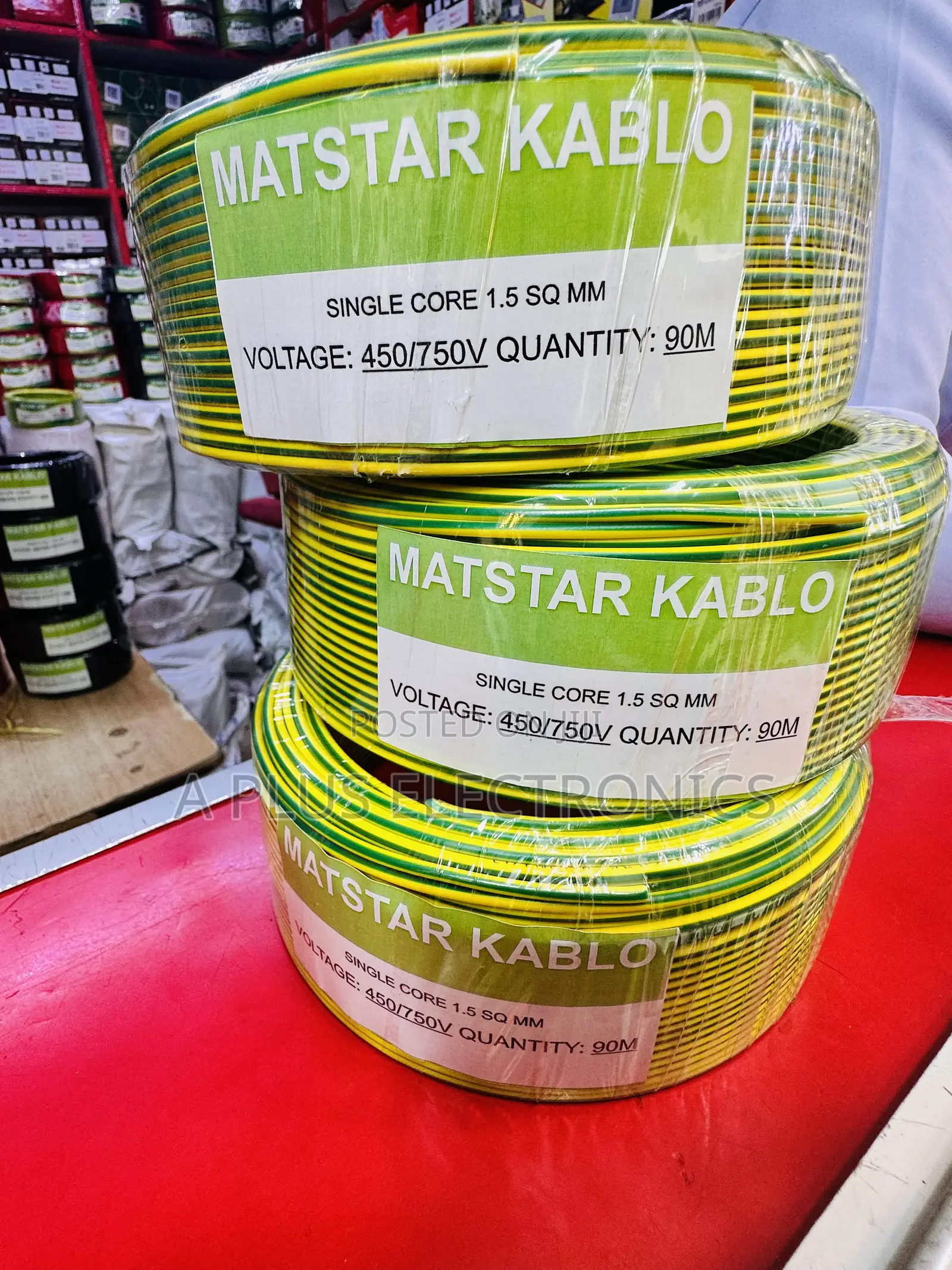 Matstar 1.5mm Single Core Electrical Cable 90m Black Green Yellow-Safe