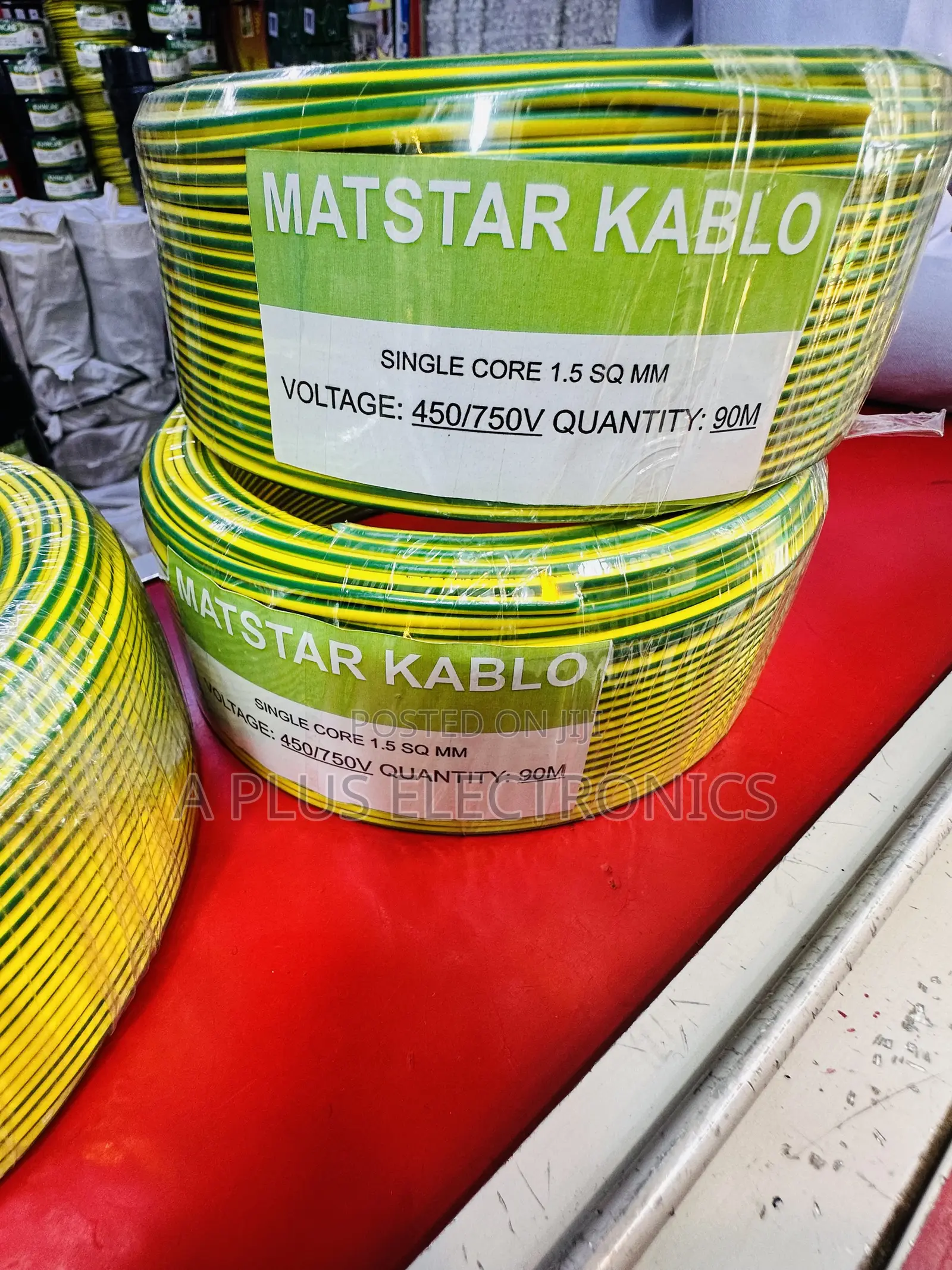 Matstar 1.5mm Single Core Electrical Cable 90m Black Green Yellow-Safe