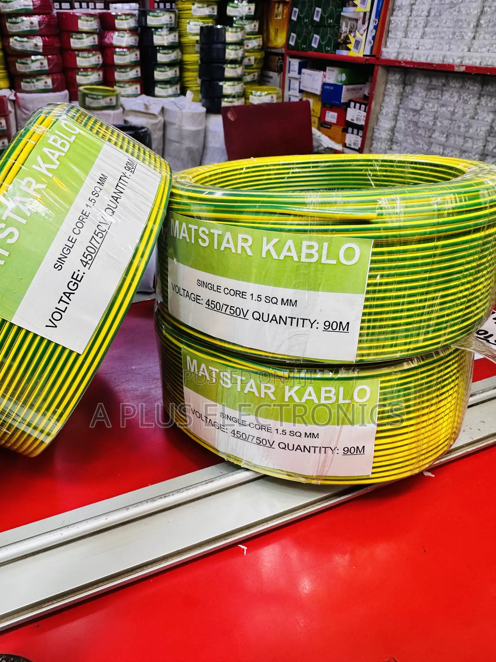 Matstar 1.5mm Single Core Electrical Cable 90m Black Green Yellow-Duty