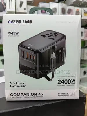 Green Lion Companion 45 Universal Travel Adapter With Type C Cable.