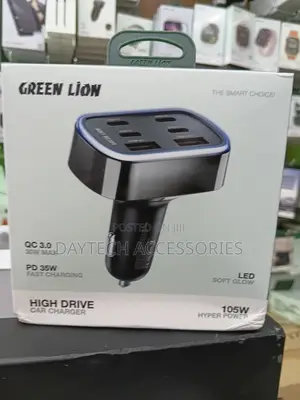 This Is a Green Lion 105w High Drive Car Charger in Black.