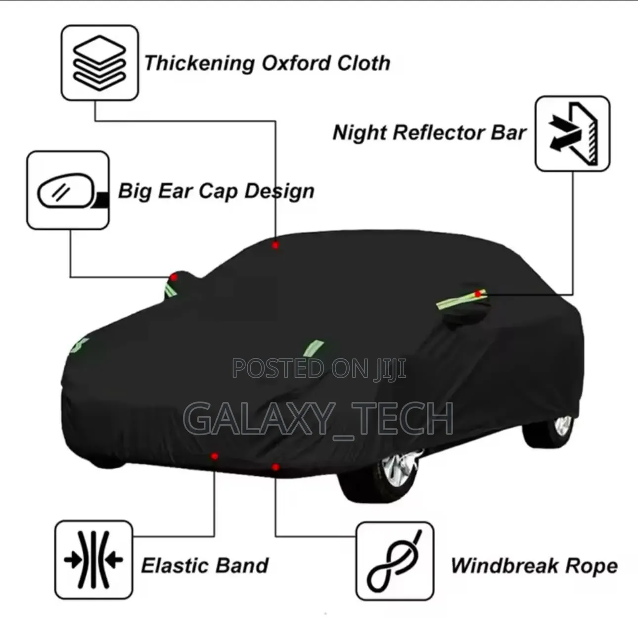 Black Car Cover With Fleece on the Inside Has Reflector