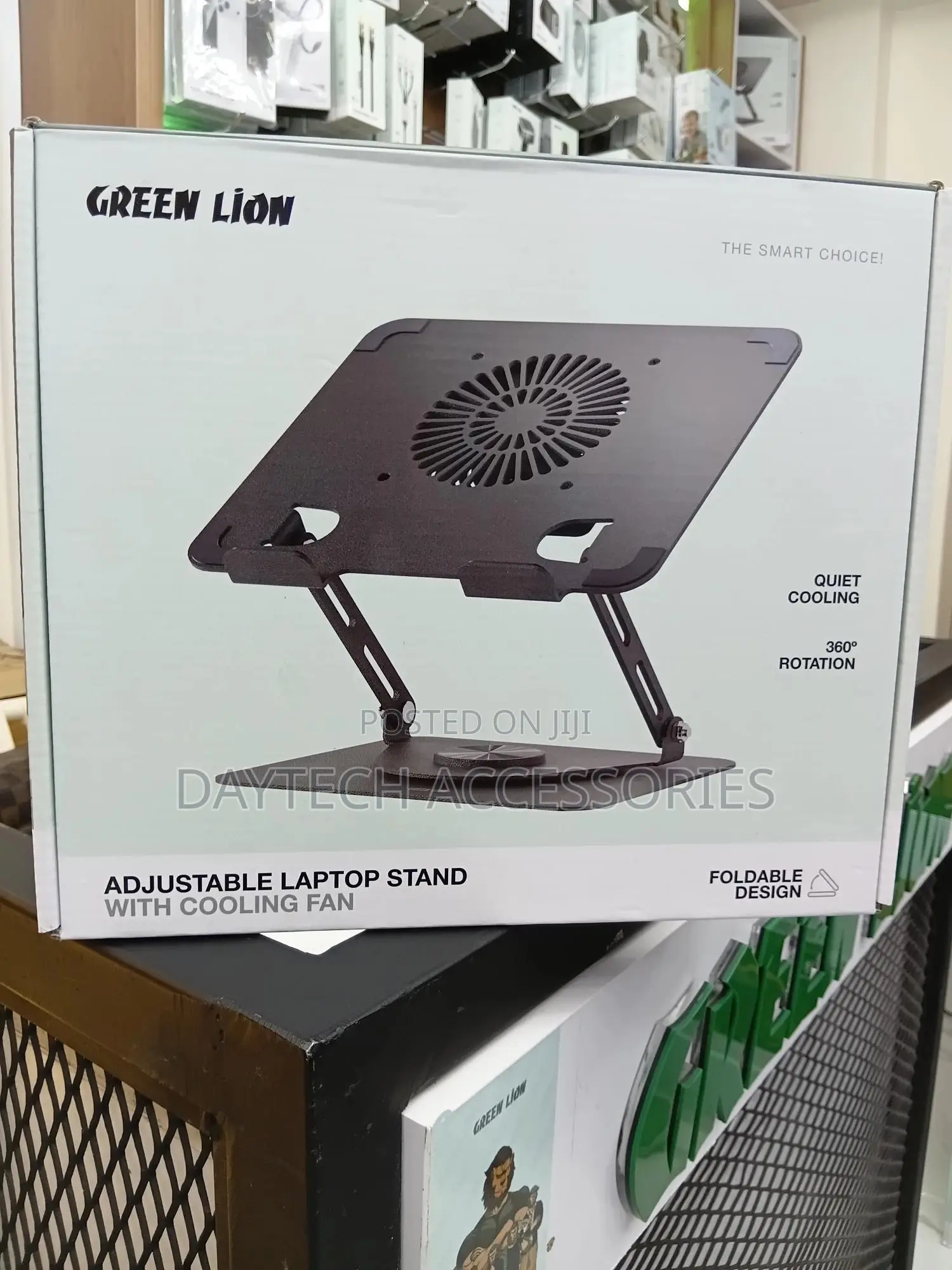 This Is a Green Lion Adjustable Laptop Stand With Cooling Fan - Black