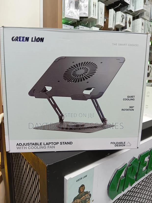 This Is a Green Lion Adjustable Laptop Stand With Cooling Fan - Black
