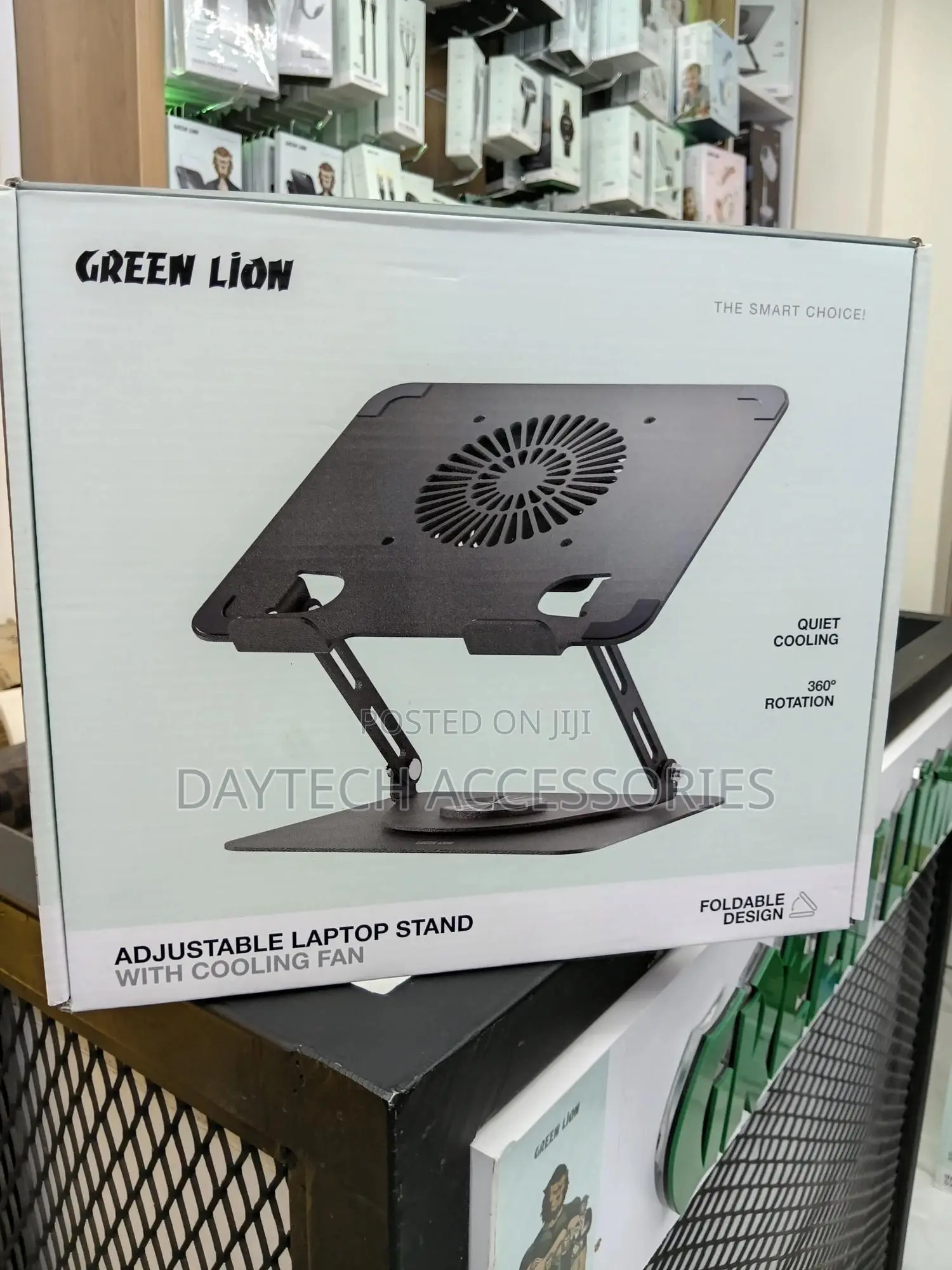 This Is a Green Lion Adjustable Laptop Stand With Cooling Fan - Black
