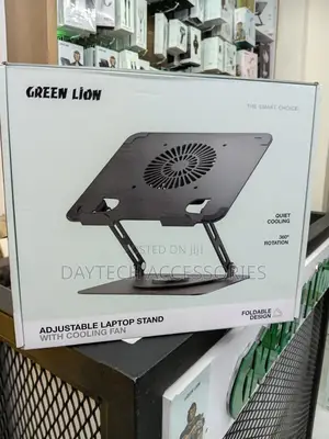 This Is a Green Lion Adjustable Laptop Stand With Cooling Fan - Black