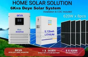 Deye 6kw - 5.12kwh Lithium Battery - (8)620w Bifacial Solar Package