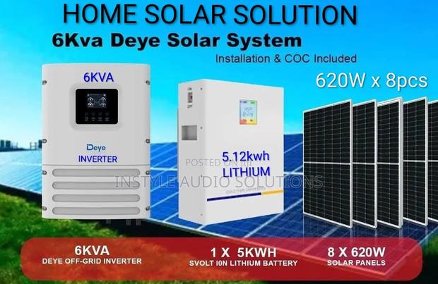Deye 6kw - 5.12kwh Lithium Battery - (8)620w Bifacial Solar Package