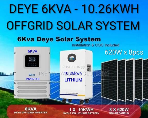 Deye 6kw - 10.26kwh Lithium Offgrid System - (8)620w Solar Panels Kit