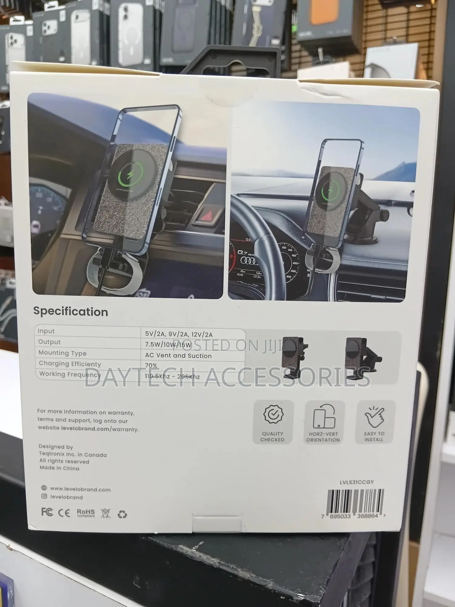 Levelo Aspen 3-in-1 Wireless Car Charger Versatile Mounting.