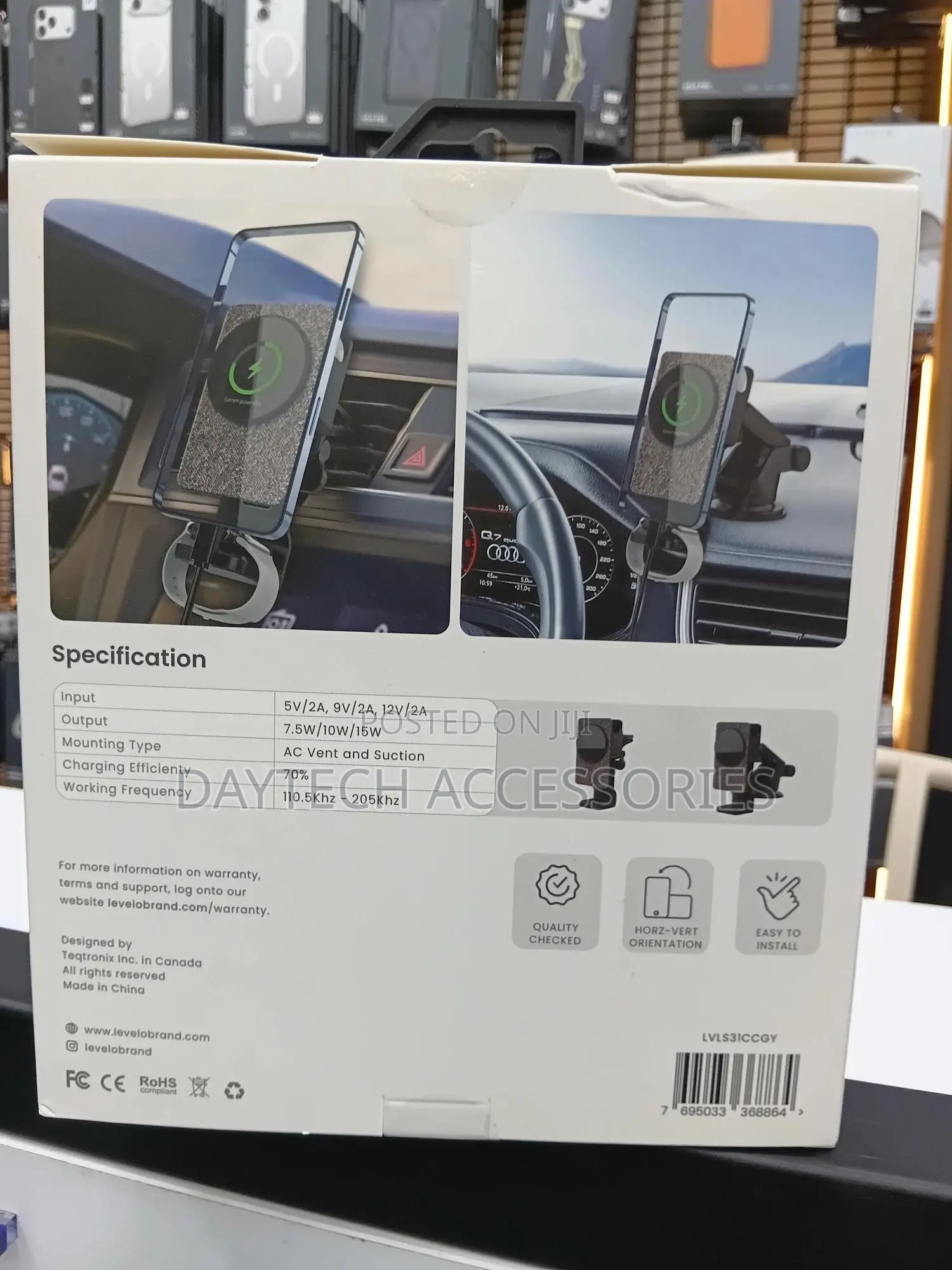 Levelo Aspen 3-in-1 Wireless Car Charger Versatile Mounting.
