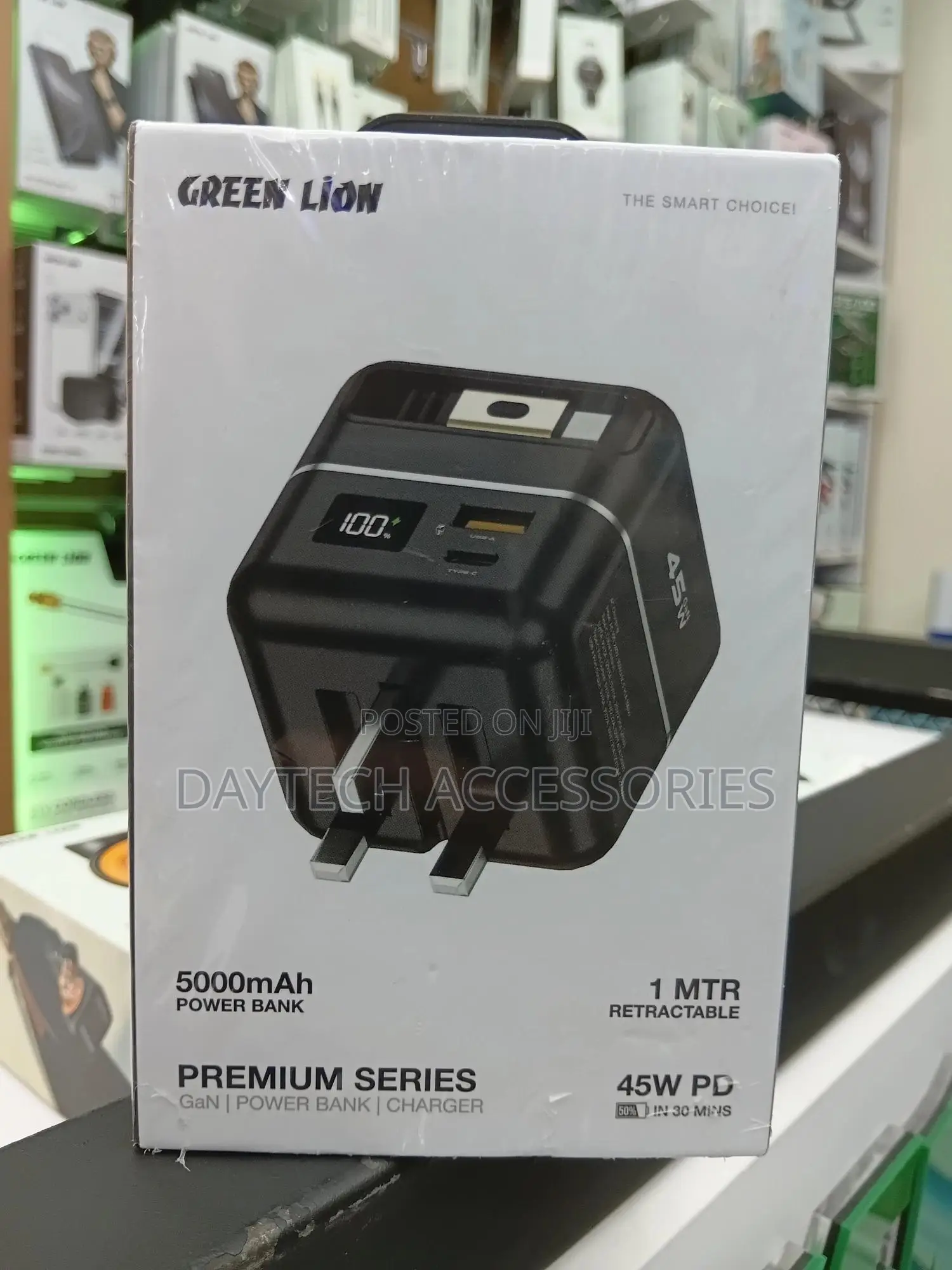 Green Lion Premium Series Charger + Power Bank 5000mah - Black