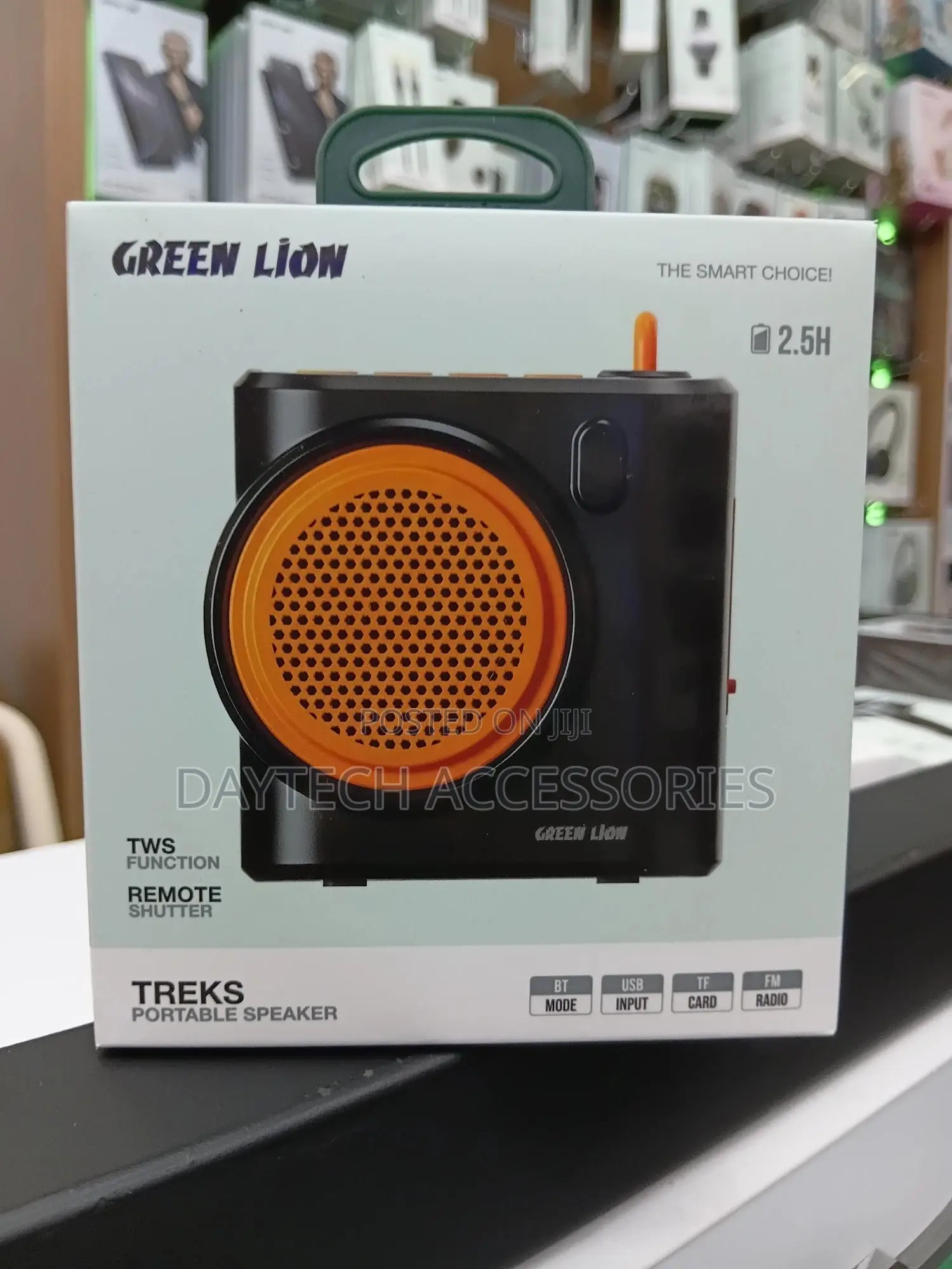 This Is a Green Lion Treks Portable Speaker in Black.