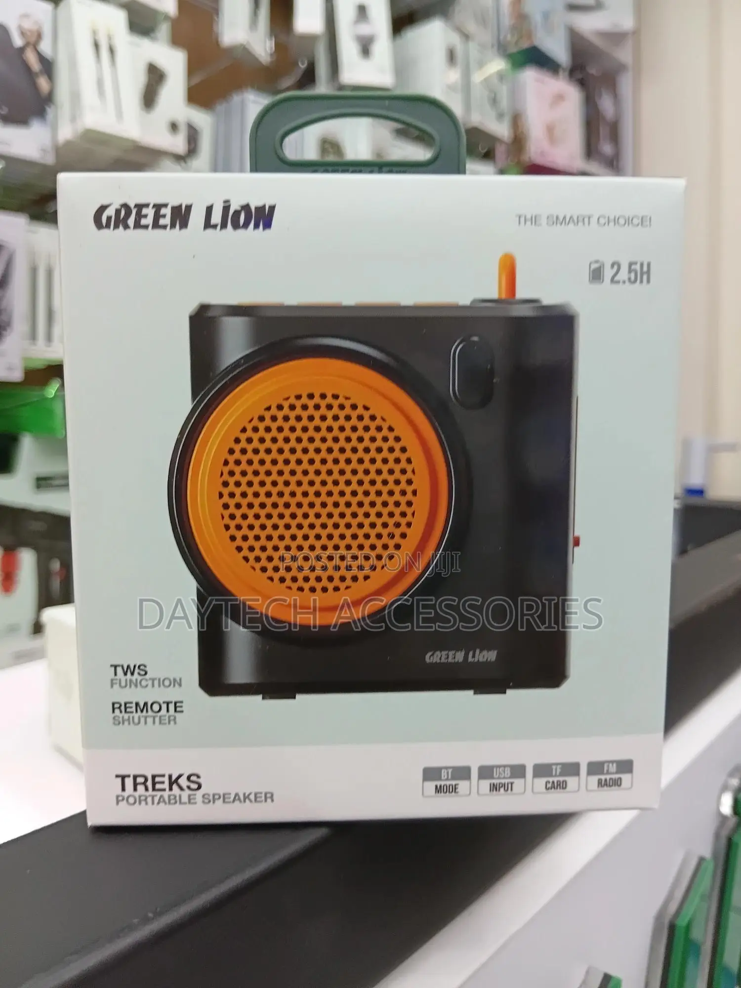 This Is a Green Lion Treks Portable Speaker in Black.