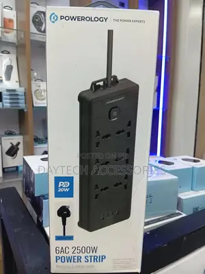 Powerology Power Strip 6-Outlet 2500w Ac + 2 Usb-C Pd 20w + 2 Usb-A.