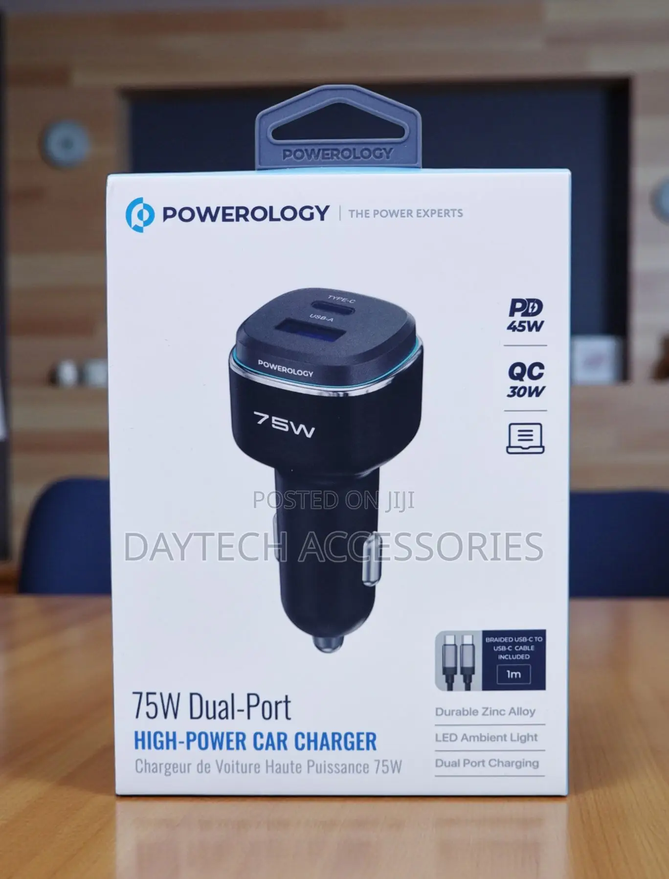 Powerology 75w Dual-Port High-Power Car Charger Adapter - Black
