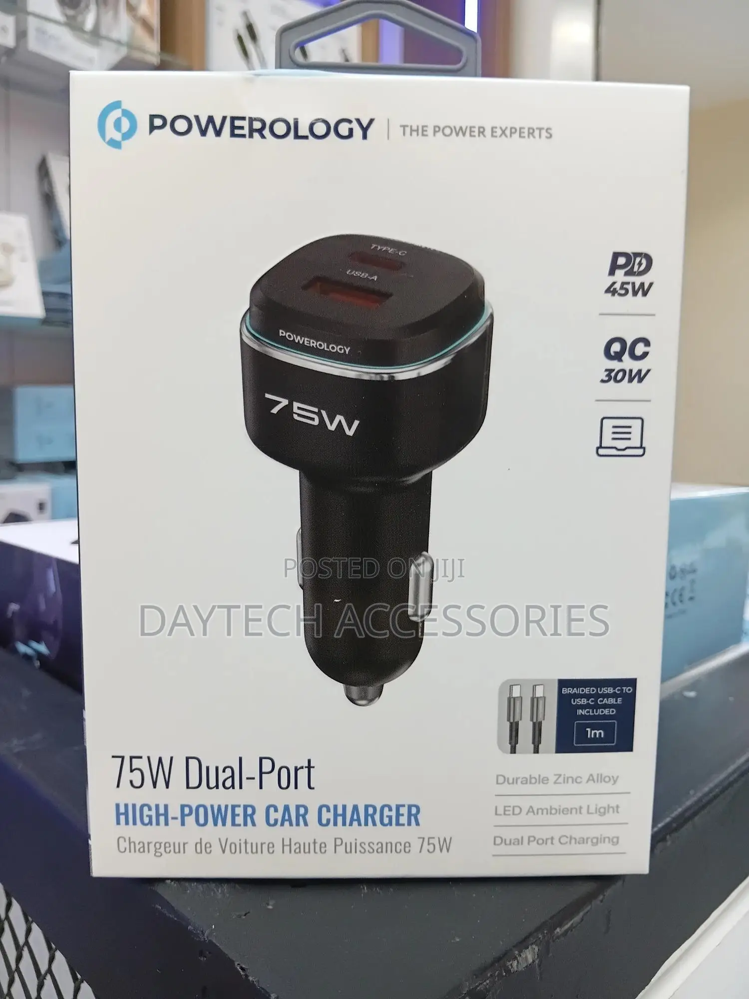 Powerology 75w Dual-Port High-Power Car Charger Adapter - Black