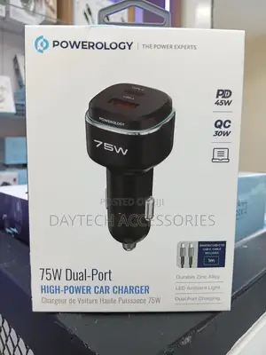 Powerology 75w Dual-Port High-Power Car Charger Adapter - Black
