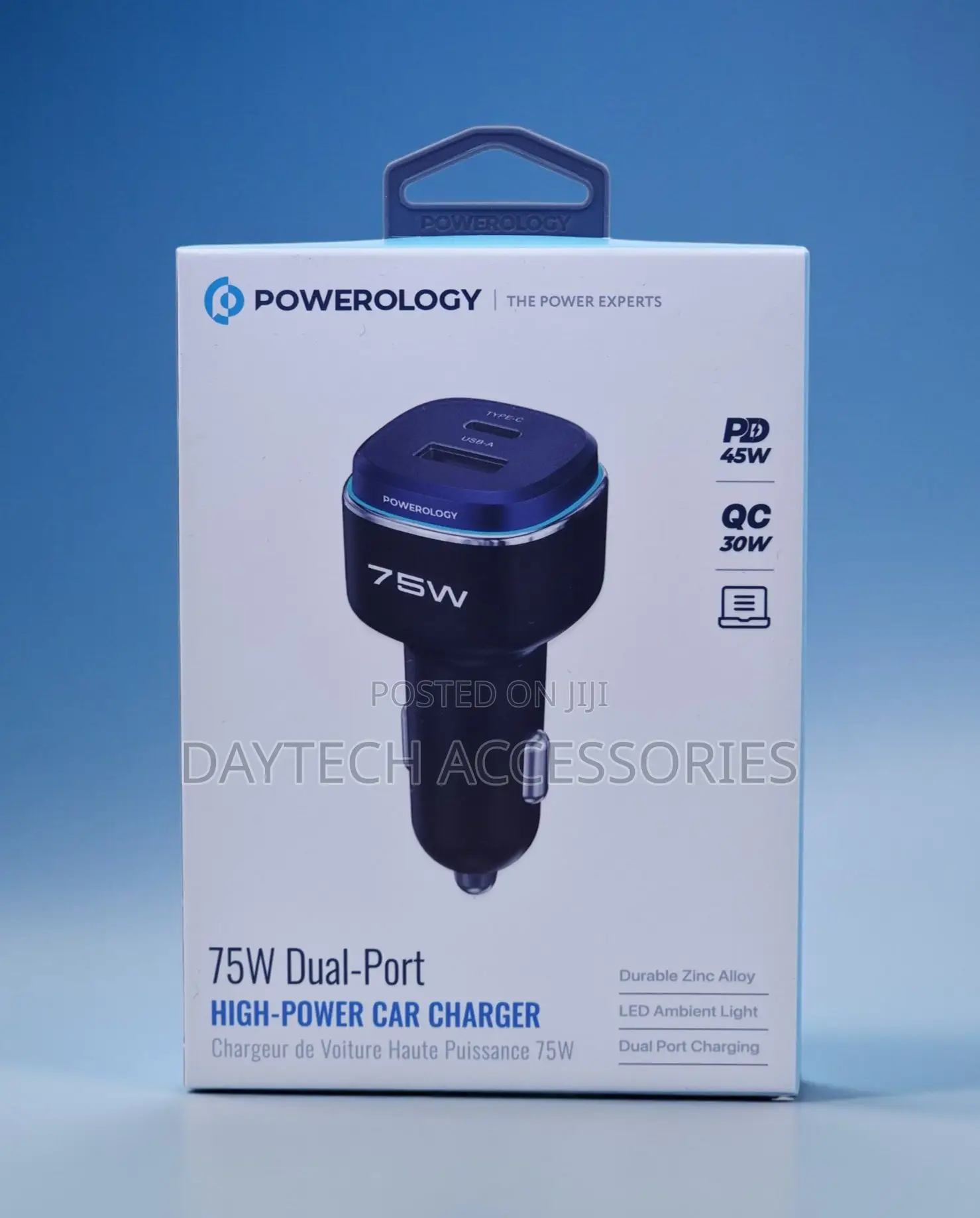 Powerology 75w Dual-Port Power Car Charger With Usb-C to Usb-C Cable