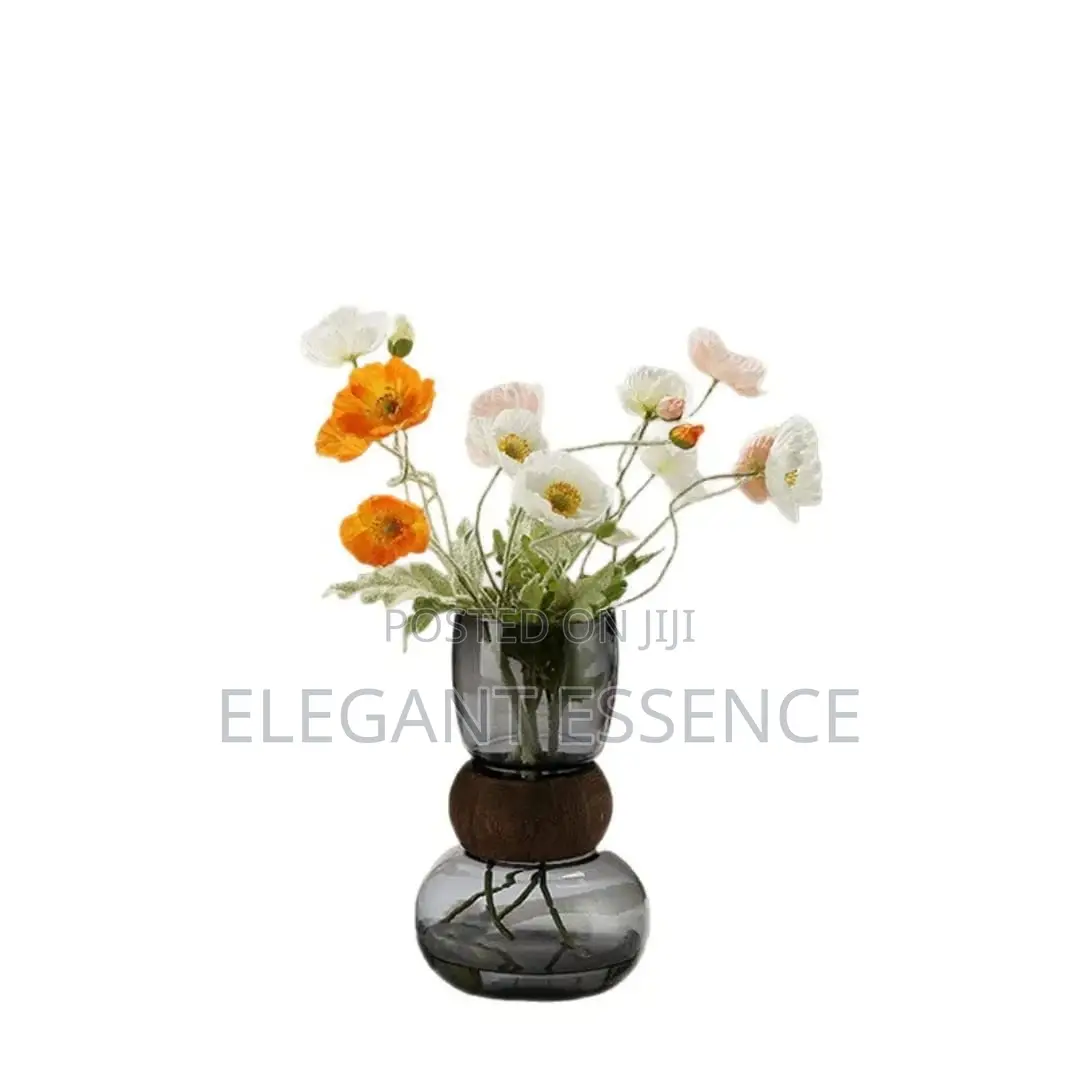 Nordic Modern Creative Dark Glass Vase With a Wooden Ring Size : 28cm