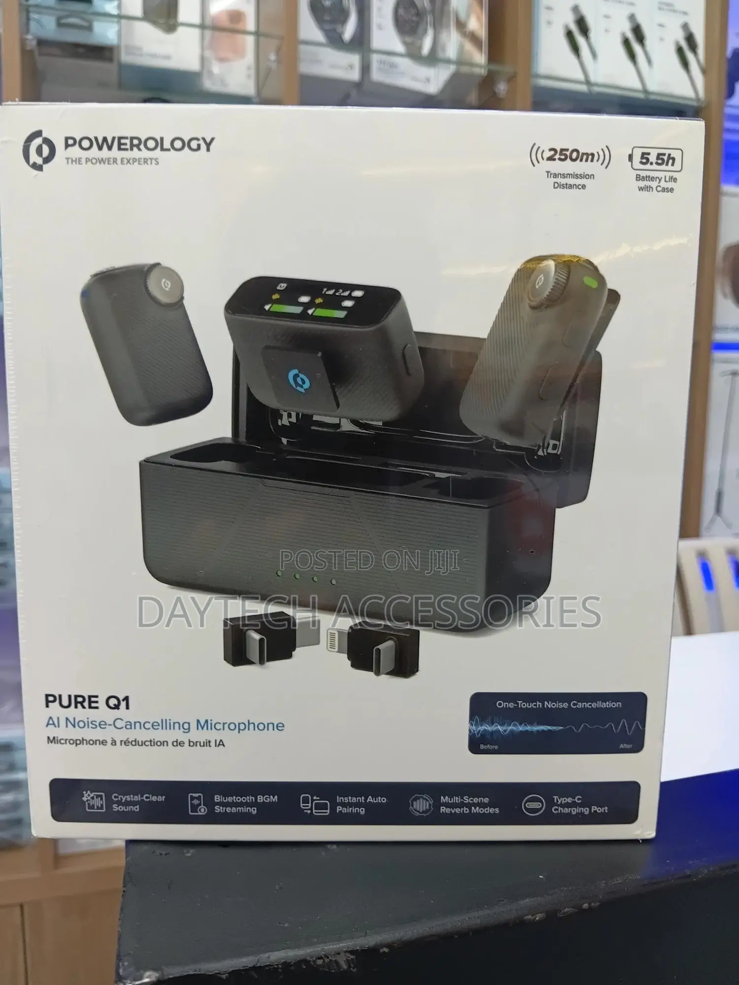 Powerology Pure Q1 Ai Noise-Cancelling Microphone, 0.96" Display,