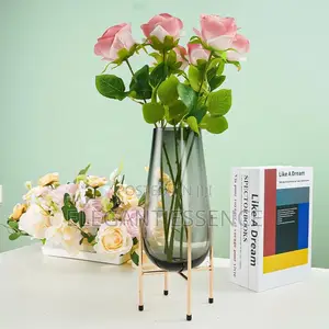 *Nordic Modern Creative Glass Vase With Metallic Stand Size : 28cm