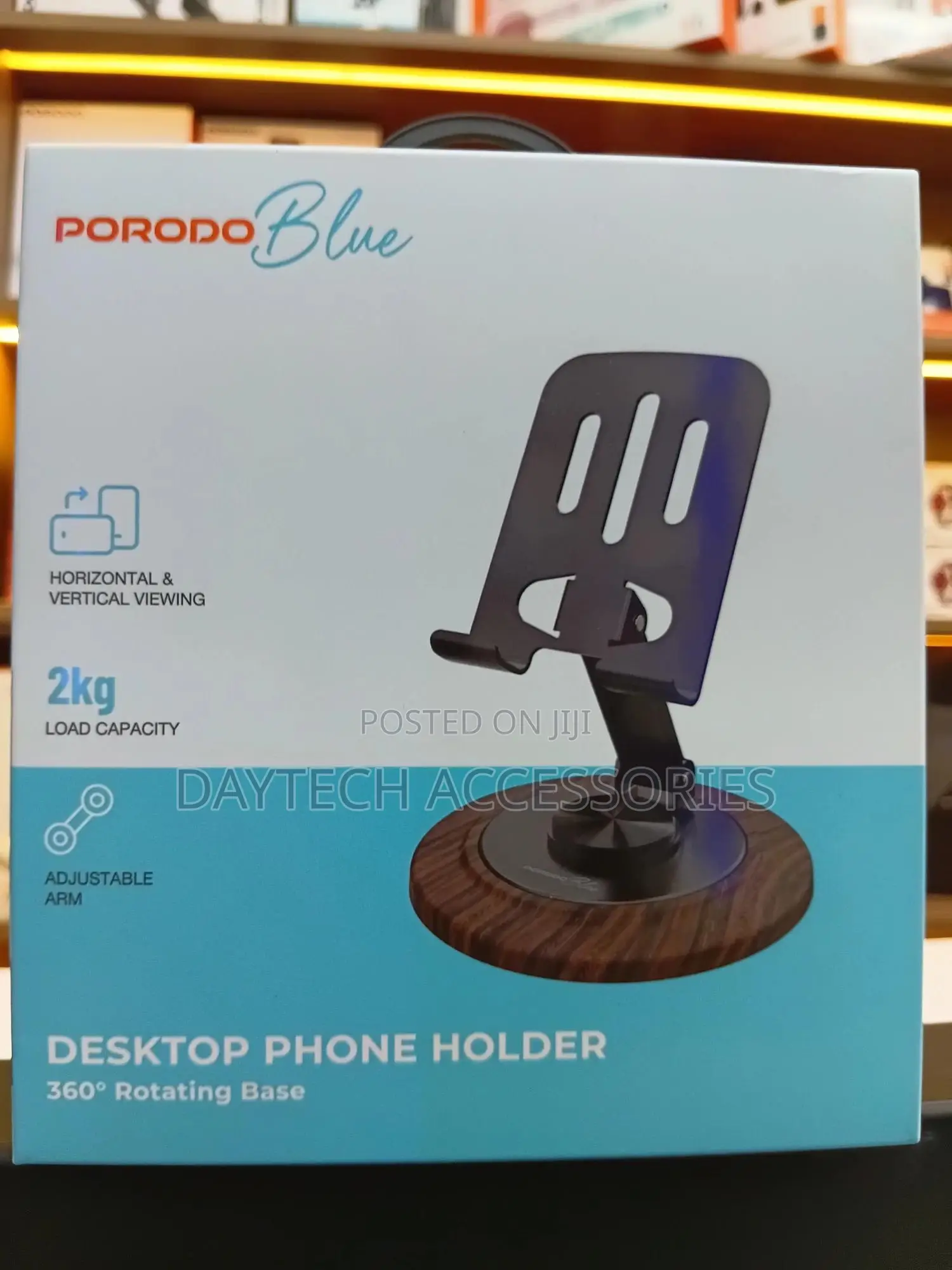 This Is a Porodo Blue Desktop Phone Holder.