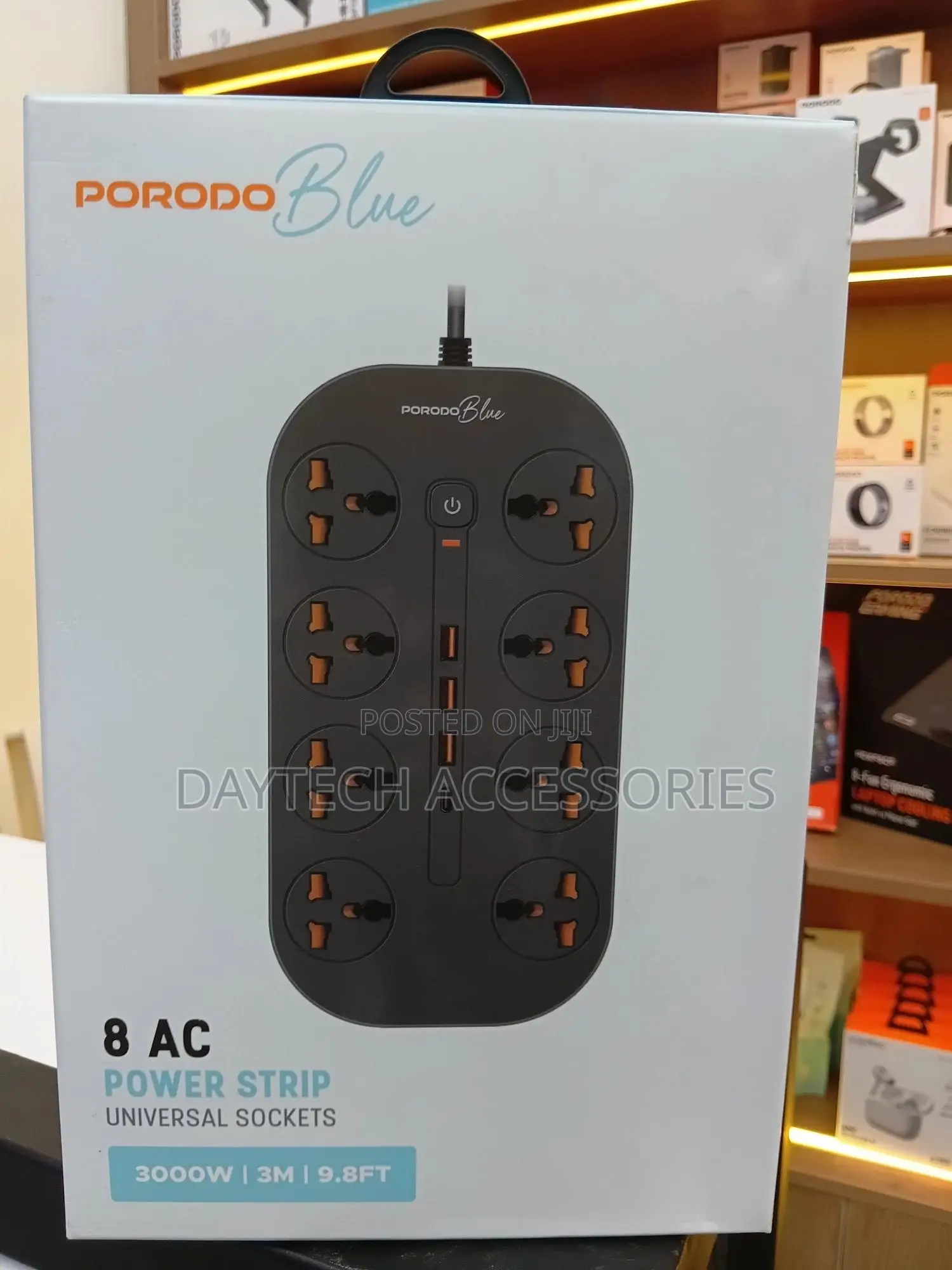 Porodo Blue 8 Ac Power Socket With X1 Usb-c X3 Usb-a Port Uk (3m Wire)