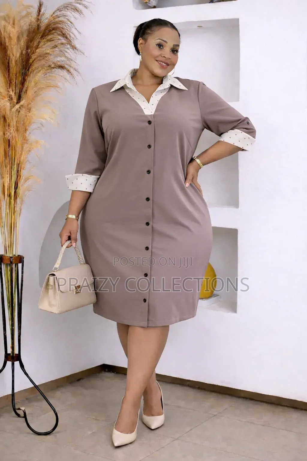 Shirt Dress With Dotted Collar