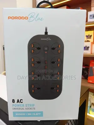 Porodo Blue 8 Ac Power Socket With X1 Usb-c X3 Usb-a Port Uk