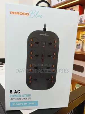 Porodo Blue 8 Ac Power Socket With X1 Usb-c X3 Usb-a Port Uk