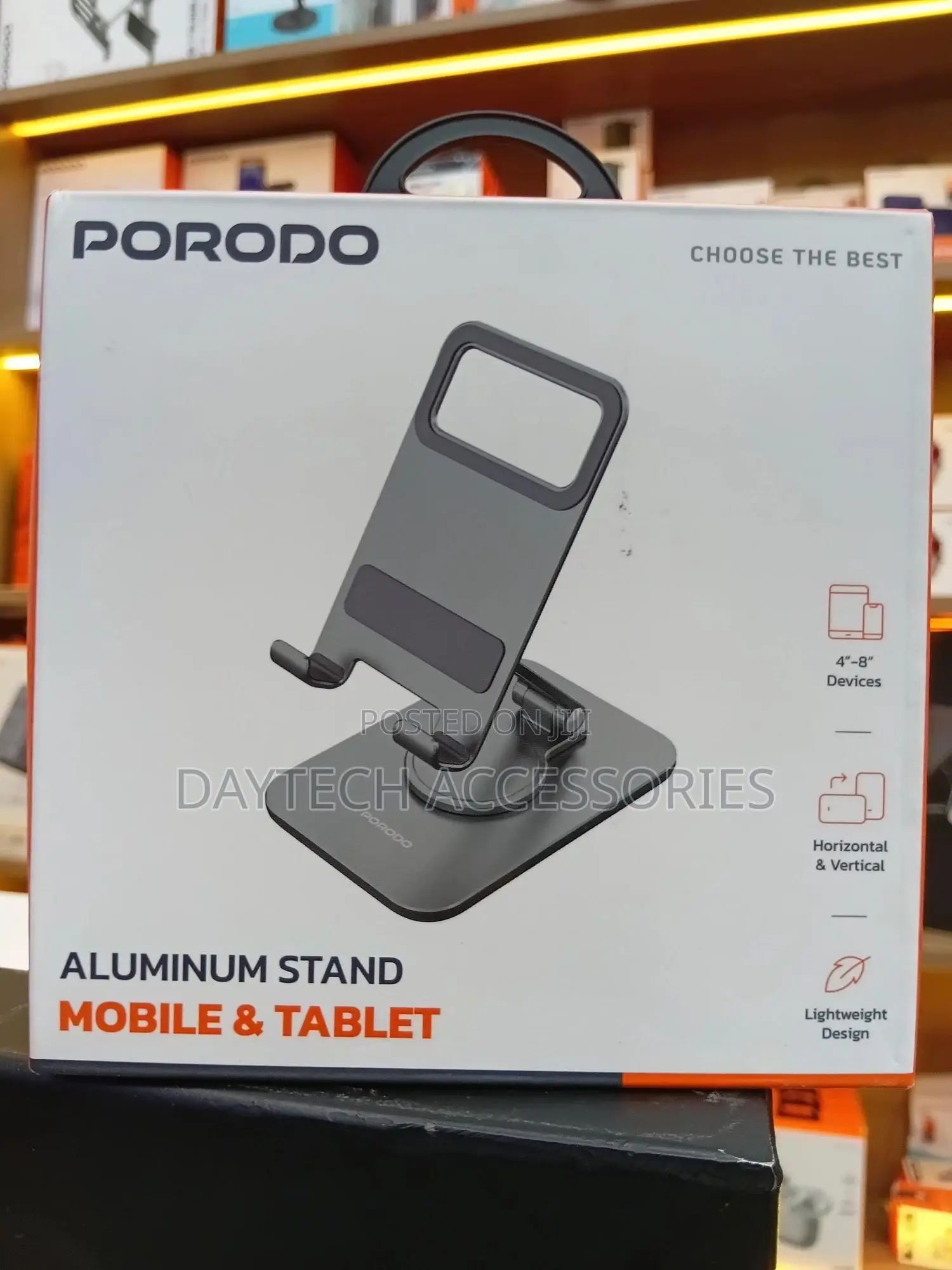 Porodo Aluminum Mobile Tablet Stand, for 4-8'' Inch Devices Stable.