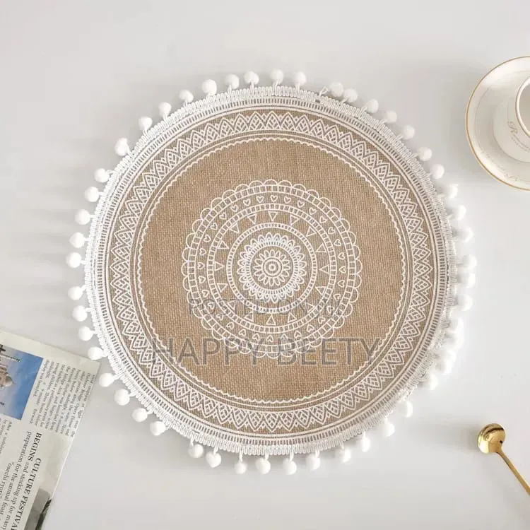 *New Boho Woven Jute Placemats Tassels Mats