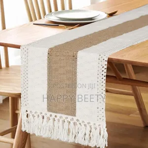 *Tassels Bohemian Style Table Runner Farmhouse Linen Table Runner