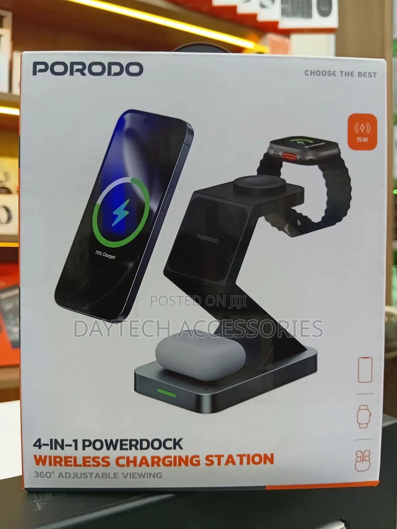 This Is a Porodo 4-in-1 Powerdock Wireless Charging Station.