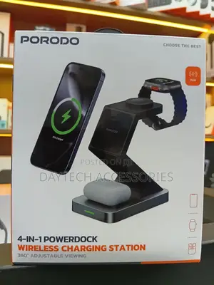 Porodo 4-in-1 Powerdock Wireless Charging Station With 360° Viewing.