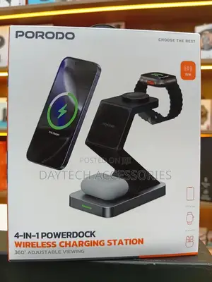 Porodo 4-in-1 Powerdock Wireless Charging Station With 360° Viewing.