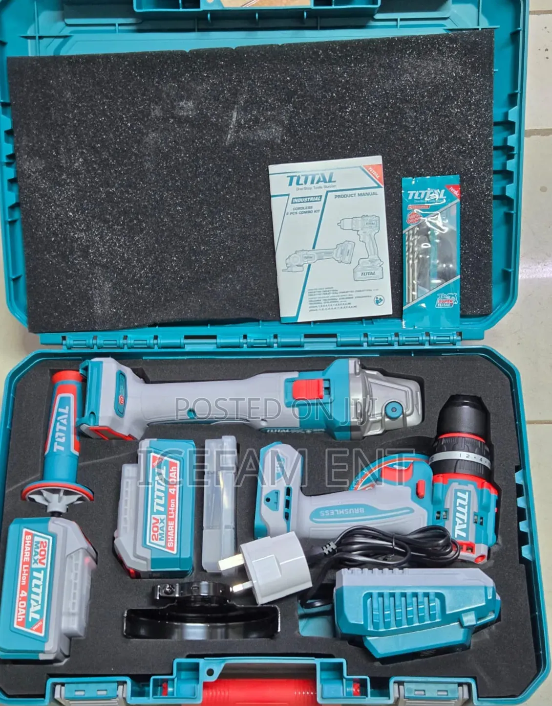 Total 2pcs Combo Set/Brushless Cordless Drill and Grinder